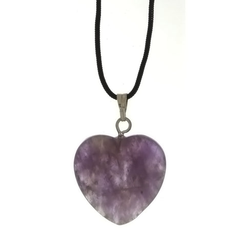 Corded Gemstone Amethyst 20mm Heart Necklace