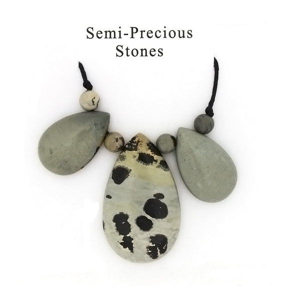 CORDED GEMSTONE PAINTBRUSH JASPER TEARDROP NECKLACE