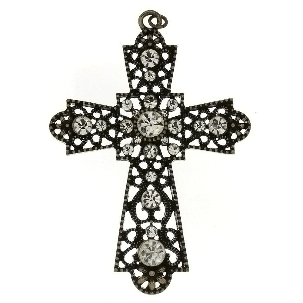 METAL CROSS W/ RHINESTONE FILIGREE PENDANT