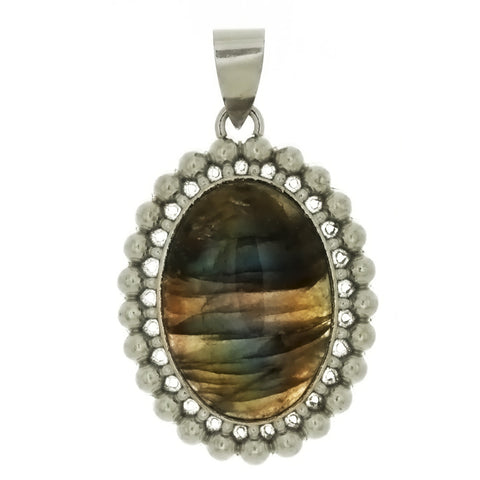 GEMSTONE LABRADORITE OVAL FRAMED 22 X 28 MM PENDANT