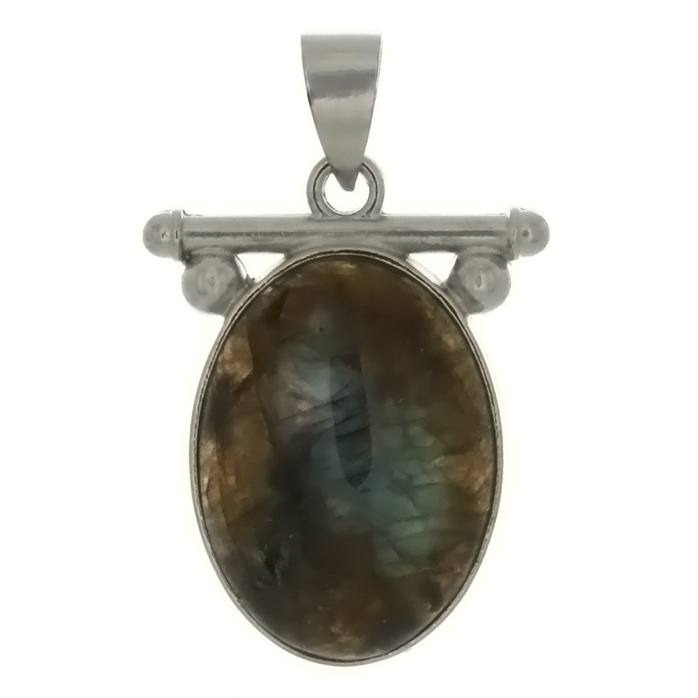 GEMSTONE LABRADORITE OVAL W/ BAR BAIL 23 X 29 MM PENDANT