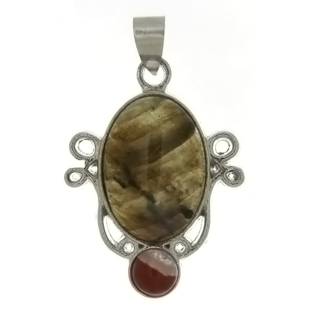 GEMSTONE LABRADORITE OVAL FRAMED 15 X 20 MM PENDANT