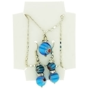 SET CHAIN GLASS MILLEFIORI ROUND EARRING & NECKLACE