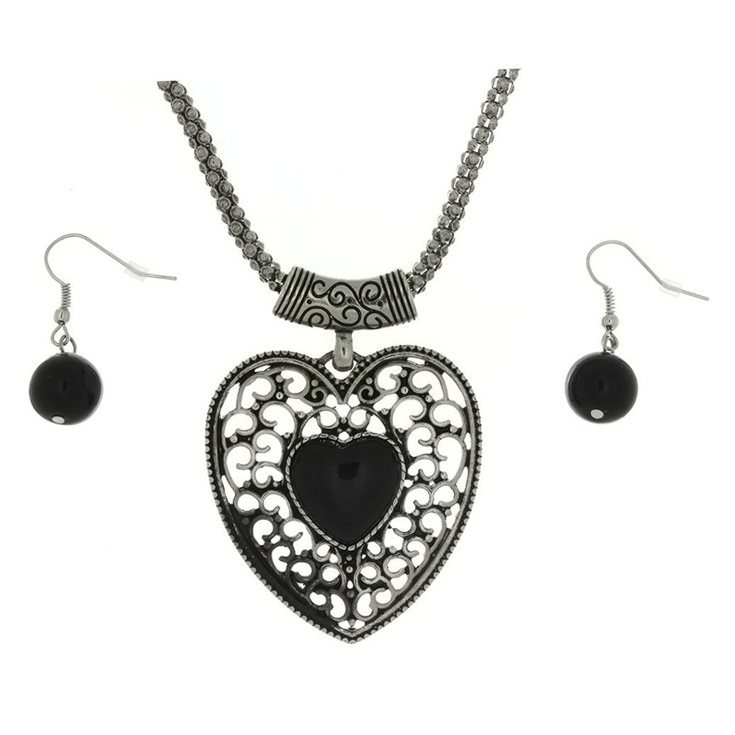 SET CHAIN CHARM HEART EPOXY EARRING & NECKLACE