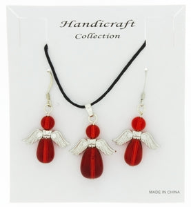 SET CORDED GLASS ANGEL EARRING & NECKLACE