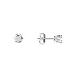 Sterling Silver Post Earrings Snap Set 6 Prong Setting Holds 4mm Round