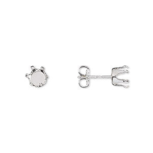 Sterling Silver Post Earrings Snap Set 6 Prong Setting Holds 5mm Round