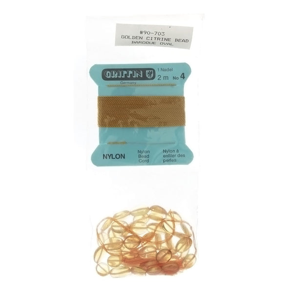 CORD NYLON ORANGE NO 4 2 M & CITRINE OVAL 7 X 9 MM STRAND