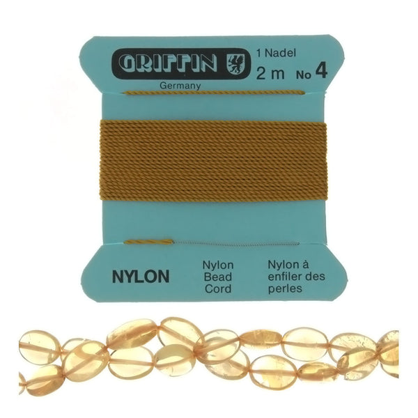 CORD NYLON ORANGE NO 4 2 M & CITRINE OVAL 7 X 9 MM STRAND