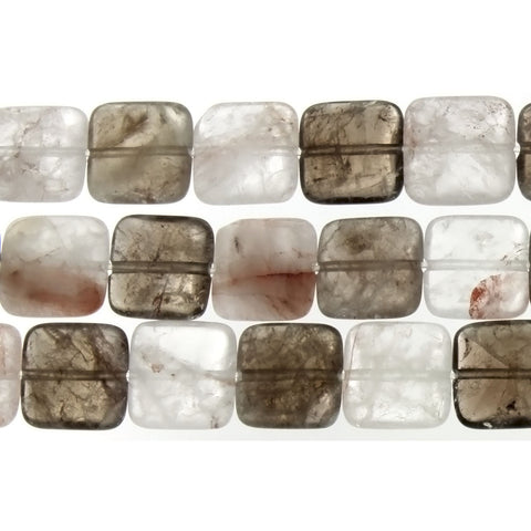 QUARTZ GRAY & RED CLOUD SQUARE 14 MM STRAND