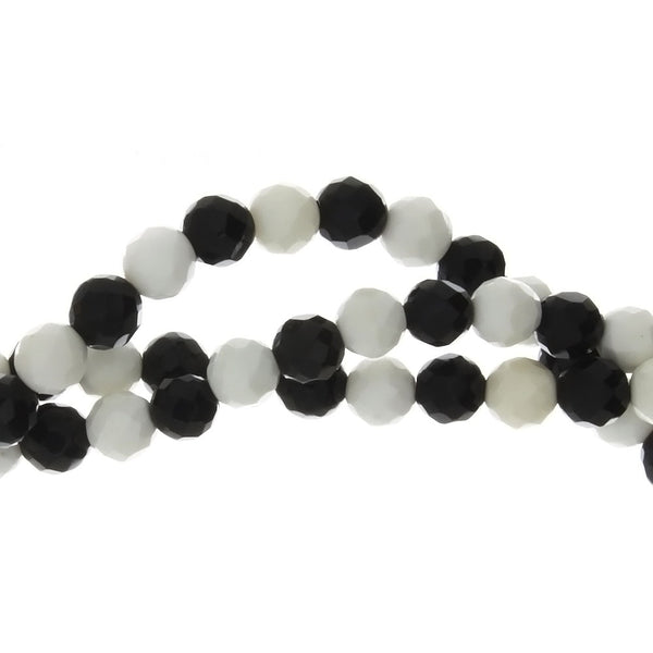 BLACK & WHITE ROUND FACETED 6 MM STRAND