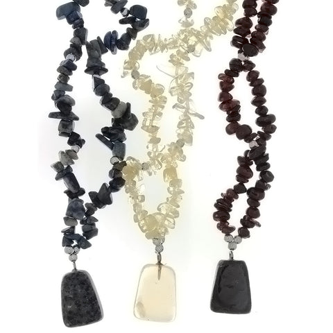 BEADED GEMSTONE VARIOUS CHIP W/ DROP NECKLACE (3)