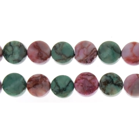 MATRIX STONE PINK & GREEN COIN 12 MM STRAND