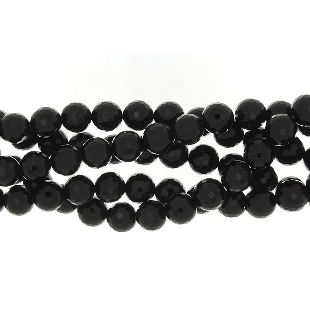 BLACK ROUND FACETED 10 MM STRAND