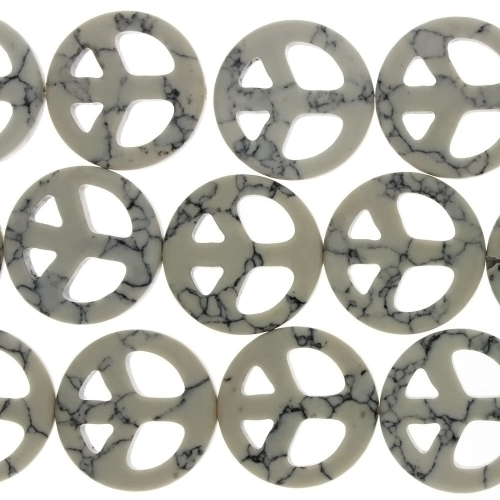 TURQUOISE MAGNESITE PEACE SIGN 25 MM STRAND