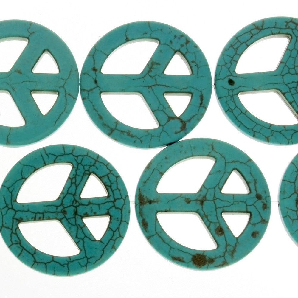 TURQUOISE MAGNESITE PEACE SIGN 34 MM STRAND