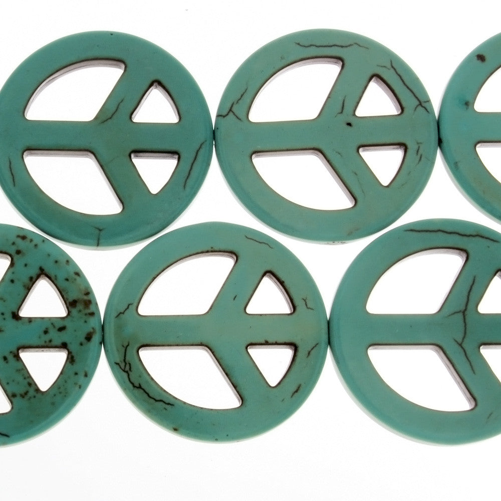 TURQUOISE MAGNESITE PEACE SIGN 34 MM STRAND
