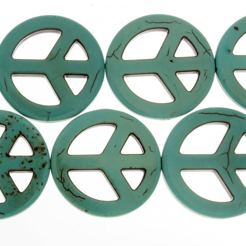 TURQUOISE MAGNESITE PEACE SIGN 34 MM STRAND
