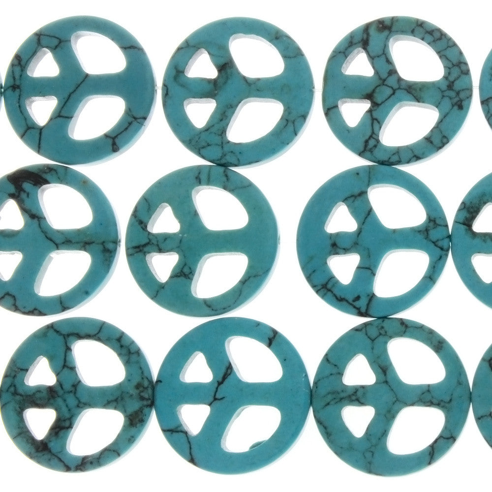 TURQUOISE MAGNESITE PEACE SIGN 25 MM STRAND