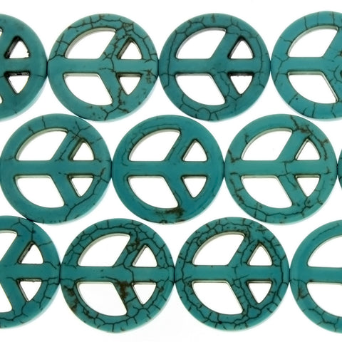 TURQUOISE MAGNESITE PEACE SIGN 25 MM STRAND