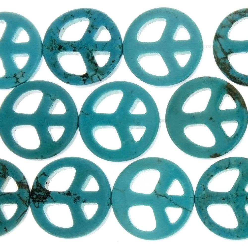 TURQUOISE MAGNESITE PEACE SIGN 25 MM STRAND