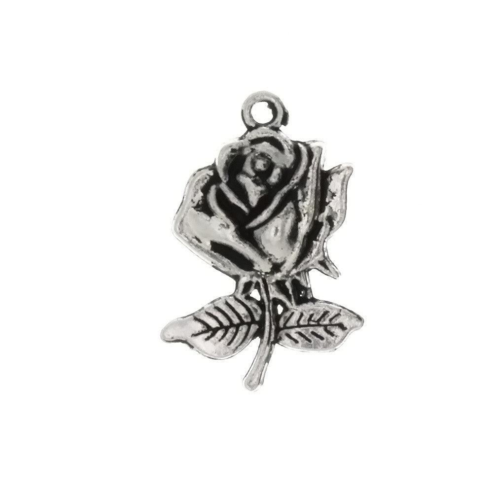 NATURE ROSE 16 X 25 MM PEWTER CHARM