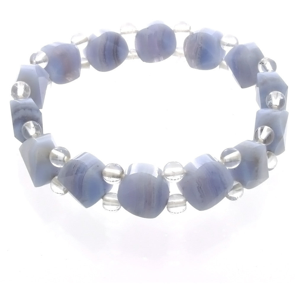 STRETCH GEMSTONE BLUE LACE AGATE COIN FACETED BRACELET
