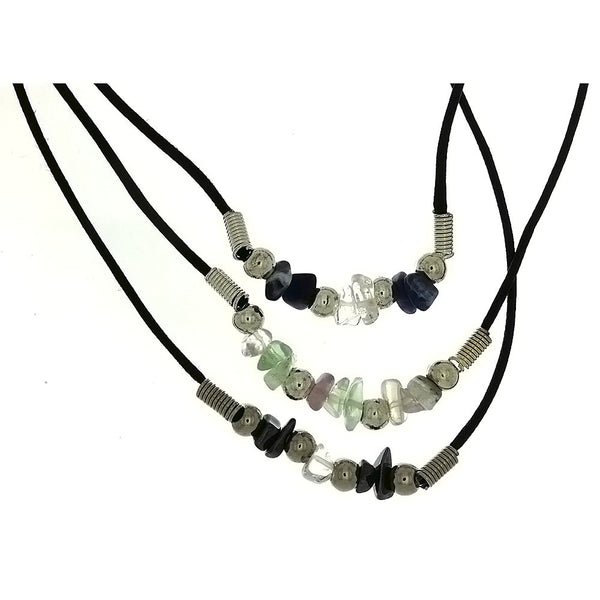 CORDED GEMSTONE VARIOUS CHIP NECKLACE (3)