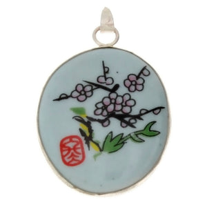 PORCELAIN CHERRY BLOSSOM OVAL 29 X 35 MM PENDANT