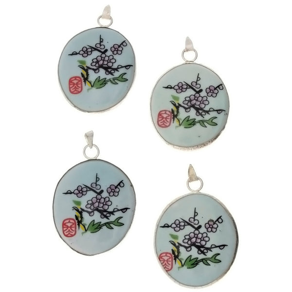 PORCELAIN CHERRY BLOSSOM OVAL 29 X 35 MM PENDANT